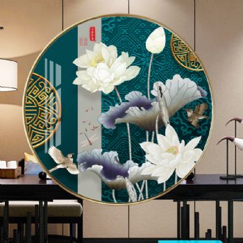 奢华国风传统中国画轻奢晶瓷画装饰画铝合金框现代挂画晶瓷画装饰画