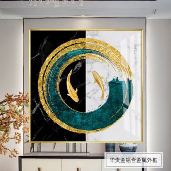 时来运转新中式风水高清晶瓷画现代装饰画样板房客厅年年有余装饰画适合客厅办公室的风水装饰画