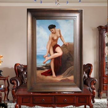 人体艺术裸画海边的女人人物油画纯手绘原创写实人物画美女油画写实人物油画