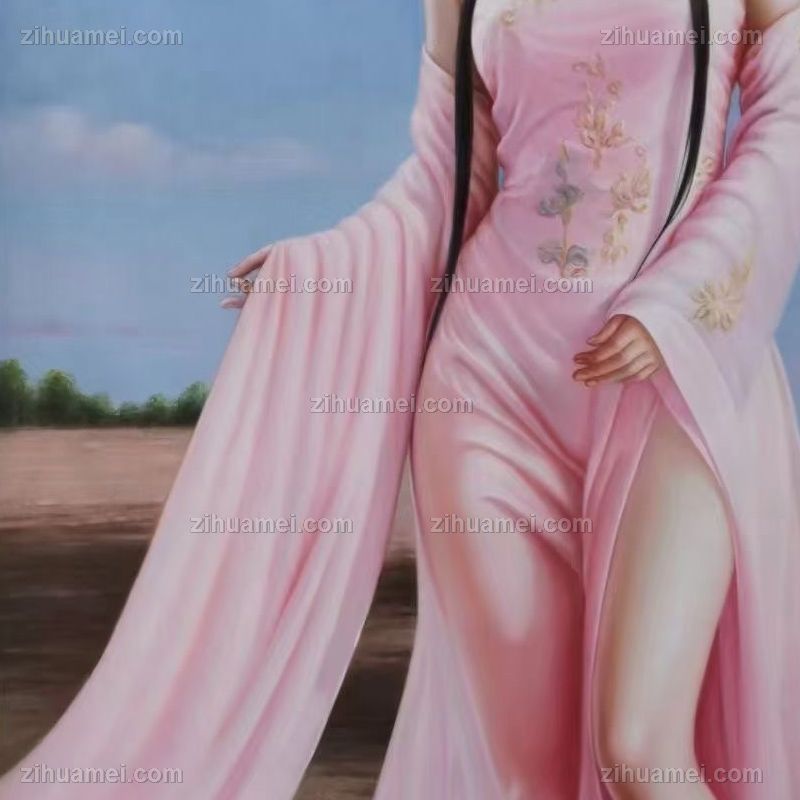 油絵、油彩画、美人画、人物画、天使、妖精、細密描写、F0作品 精品中式写实人物油画古典女装美女手绘油画人体艺术-字画美