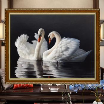 Exquisite hyper realistic Swan Lake pure hand-painted animal oil painting, living room bedroom oil painting